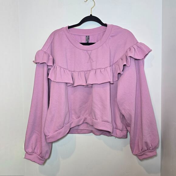 By Anthropologie Women's Ruffled Pullover Pink Sweatshirt Sz M Cottagecore - Picture 2 of 8